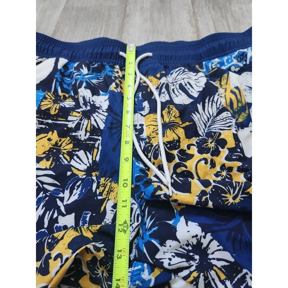 Corona Hawaiian Swim Trunks Blue Yellow Floral Patchwork Mens 2XL Board Shorts - Picture 5 of 8